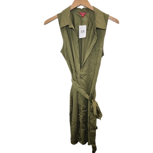 GUESS Womens Olive Green Button Up Sleeveless Collared Dress - Small - Picture 2 of 6